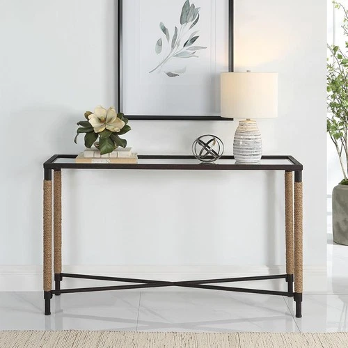 Uttermost 22880 Braddock Console Table Rustic Iron and Natural Fiber Rope - Picture 7 of 7