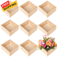 8 Pack Unfinished Wooden Box, 6 x 6 Inch Square Rustic Square, natural wood 