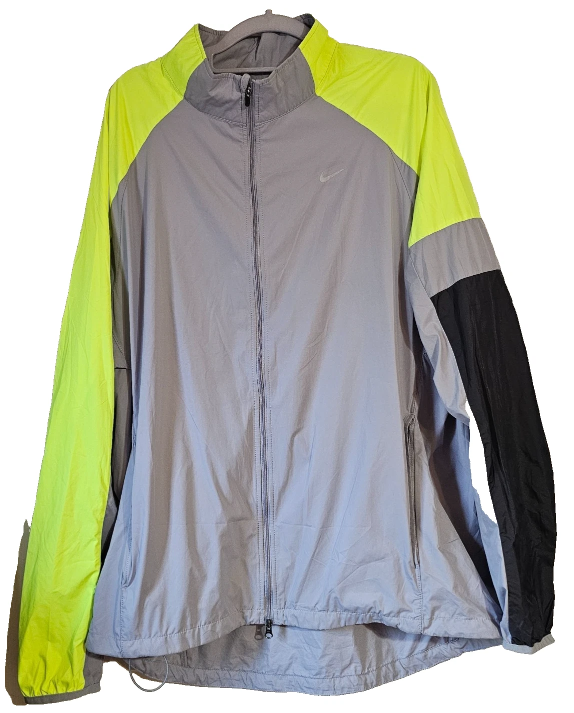 Nike Running Windbreaker Jacket Gray Volt Colorblock Full Zip Men XL