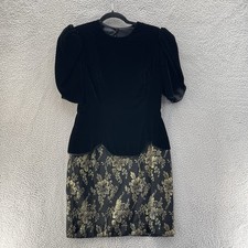 Vintage 80s Scott McClintock Dress Women 10 Gold Jacquard Black Velvet Formal