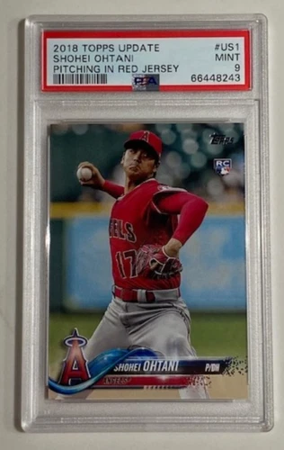 2018 Topps Update #US1 - Shohei Ohtani (RC) - Pitching In Red Jersey - PSA 9