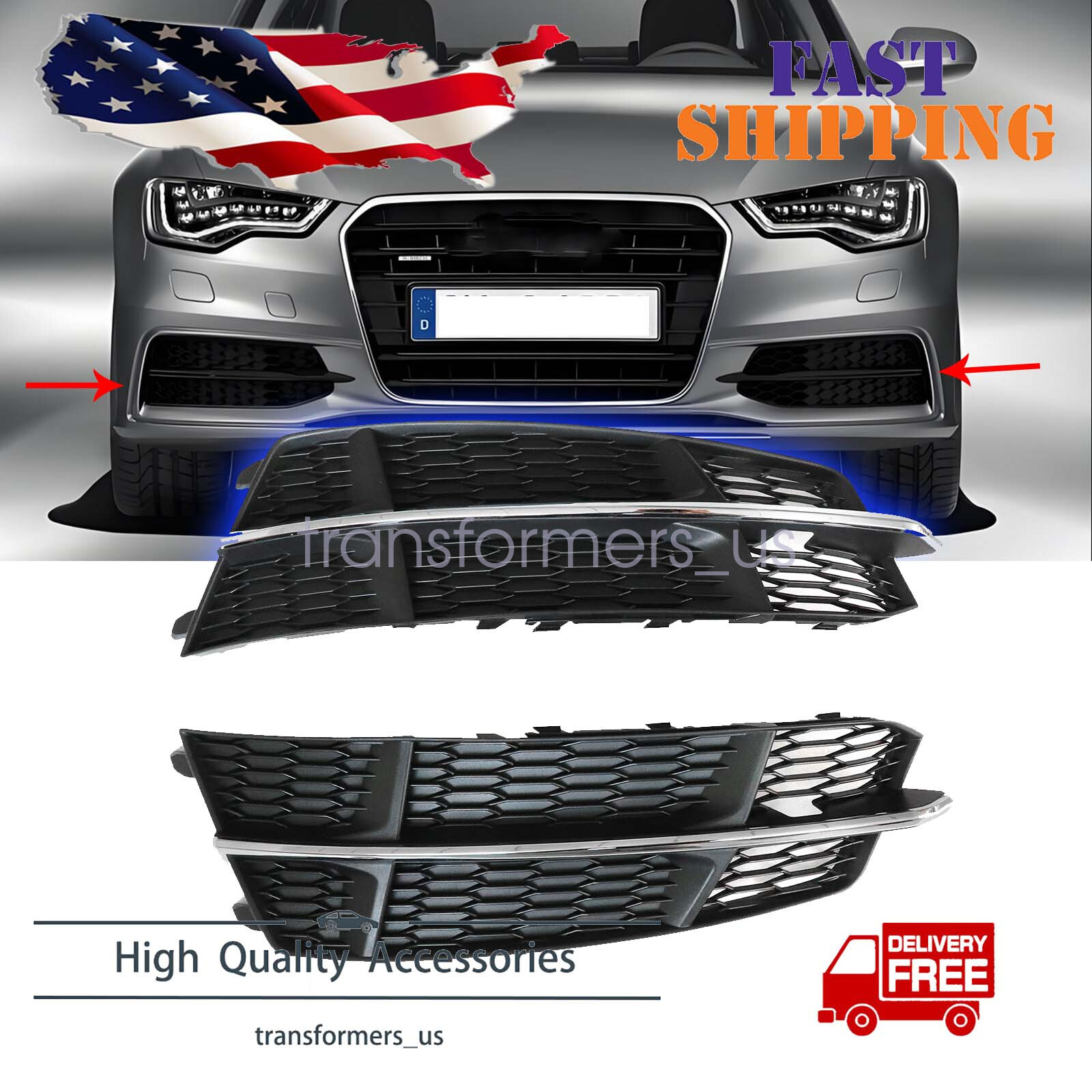 Front Bumper Lower Grille Grill Fit For Audi A6 C7 S-Line 2016 2017 2018 US