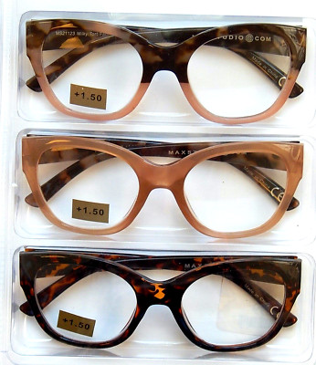 MAX STUDIO 3-PACK PREMIUM READING GLASSES READERS +1.50+2.00+2.50+3.00 NEW