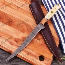 13'' Damascus Steel Fillet Knife - Handmade Flexible Fishing Cutting Sharp Blade