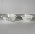 2pc Vintage Pyrex Blue Iris Floral Casserole Baking Dishes w/ Flowers - England