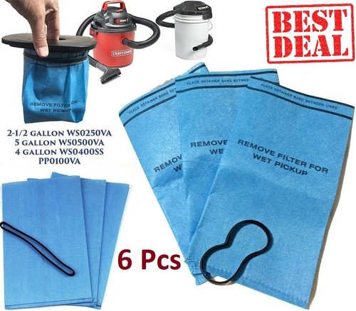 6 PACK REPLACEMENT WET DRY VACS BAG 