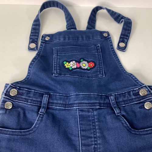 Girls Size 7 Denim Overalls 365 Kids Jumper Embroidery Preowned - Picture 2 of 8