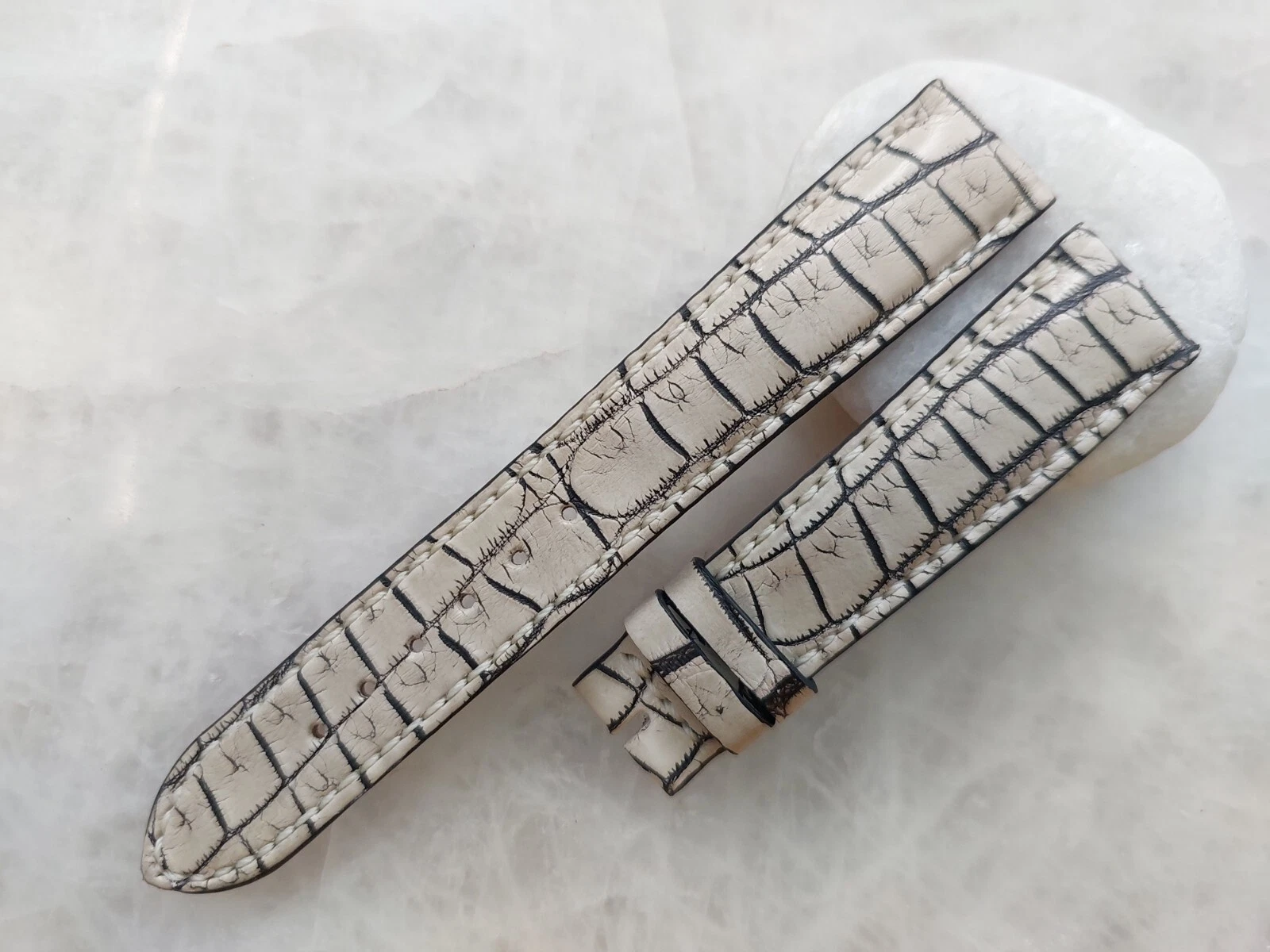 18mm/16mm Cream Alligator Crocodile Print Leather Watch Strap Band