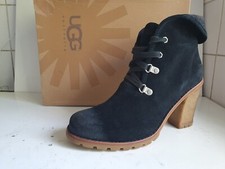 UGG AUSTRALIA CALYNDA UK 7 EU 40 WOMENS BLACK SUEDE SHEEPSKIN HEELS ANKLE BOOTS