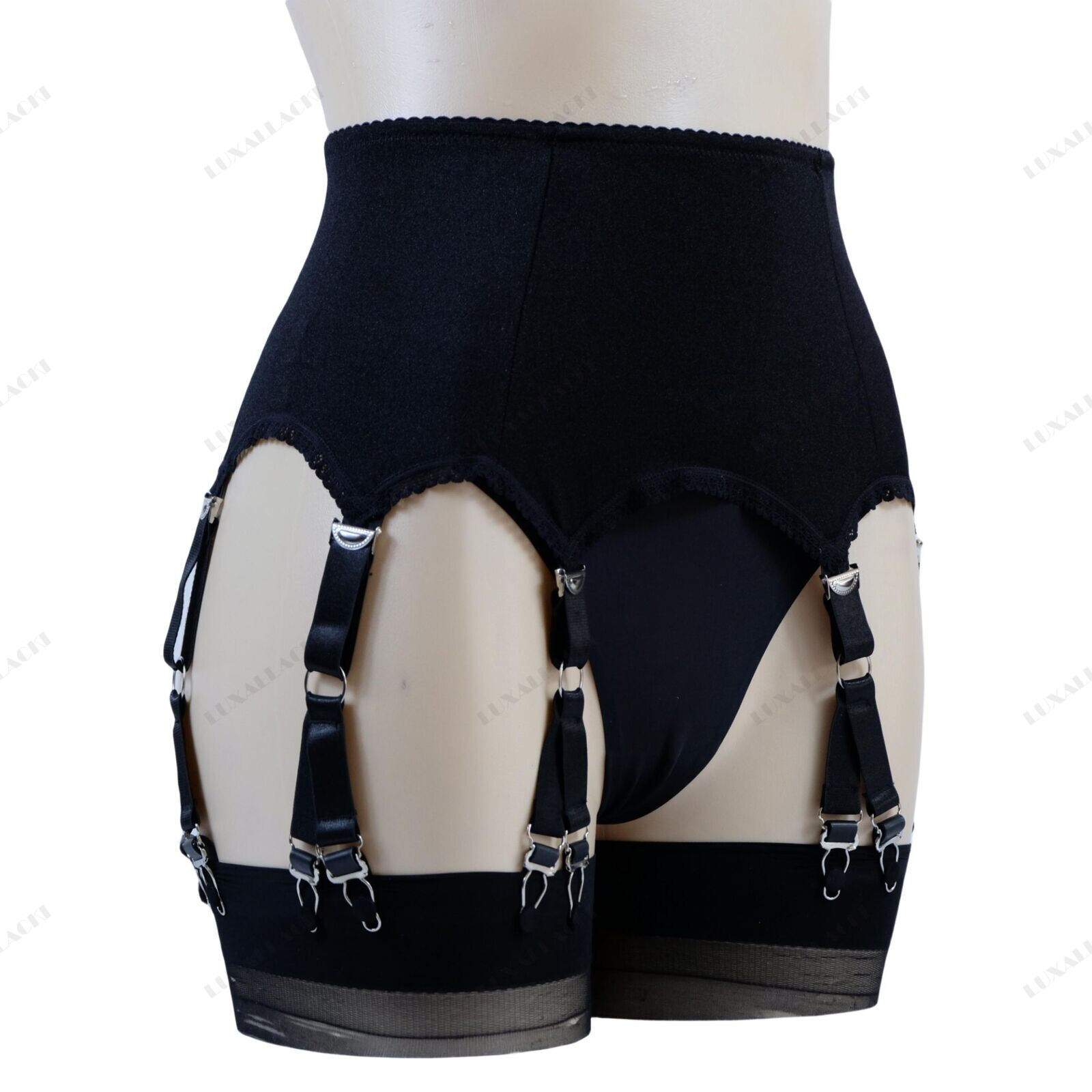 Allacki Classic Suspender Garter Belt 6 Y-Straps with 12 Metal Claws Nightwear