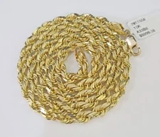 10K Real Solid Yellow Gold Rope Chain Necklace 5mm Length 18" 20" 22" 24" 26"