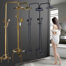 Vintage Retro Shower Faucet System Set 8" Rainfall Shower Head w/ Handheld Spray