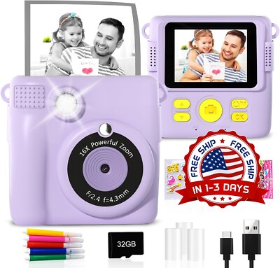 Kids Instant Print Camera HD Digital With Print Papers Color Stickers Child Toy.