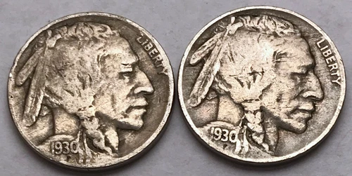 2 PIECE LOT 1930 P AND S Buffalo Nickel Set Nice FINE COINS FREE SHIPPING!