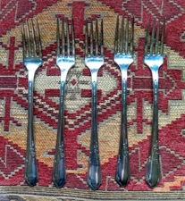Lot of 5 Five Oneida Ltd WM A Rogers A1 Plus Stainless Dinner Forks Pre-owned
