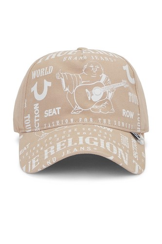 True Religion Buddha Trucker Hat Ball Cap Tan & White Logo Snapback MSRP $59