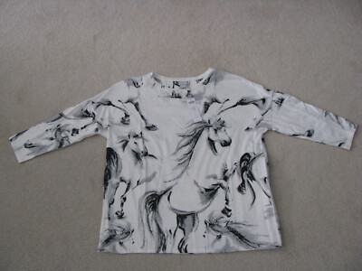 Chico's Horse Graphic 3/4 Tee Top Ecru Size 1 NEW NWT