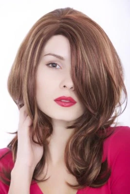 WIG ME UP Peluca mujer rojizo marrón rubio mechón escalonado largo vértice 55cm GFW976