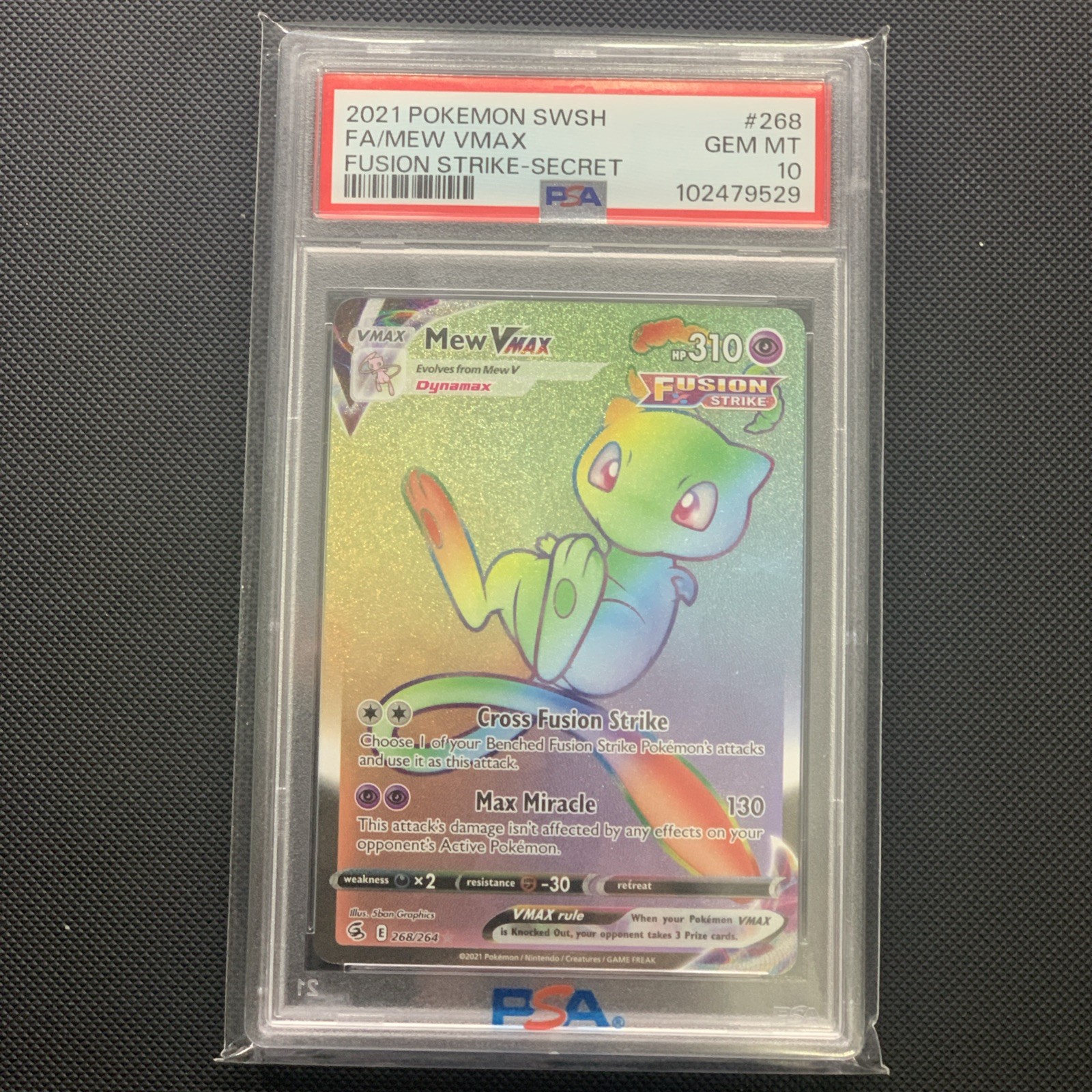 Mew VMAX (Secret) 268/264 Swsh08: Fusion Strike Holo PSA 10