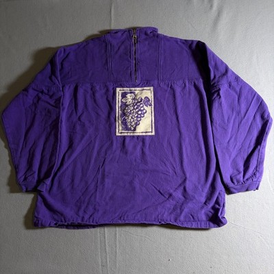 Coldwater Creek Vintage Purple Grapes Graphic Quarter Zip Pullover Mens L/XL USA