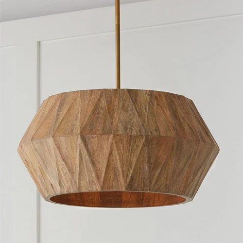 Handcrafted Mango Wood Pendant Light with Patinaed Brass, 4-Light, Modern Design - Picture 7 of 7