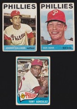 3 PHILLIES LOT 1964 TOPPS #254 135 DON HOAK JOHNNY CALLISON 1965 TONY GONZALEZ
