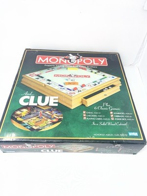 Monopoly & Clue + 6 Classic Games In Wood Cabinet Complete  GREAT CONDITION!!