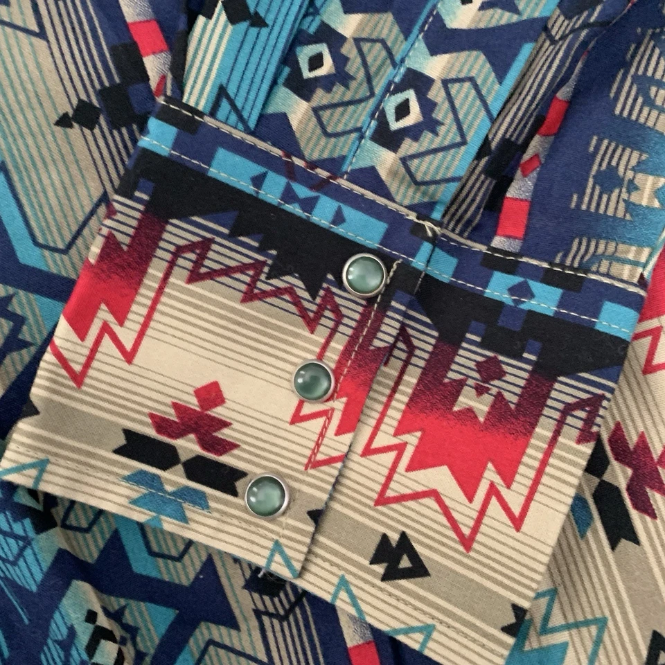 Wrangler Brush Popper Snap Shirt Mens Large Southwestern Striped Aztec Cowboy - Image 2 of 4