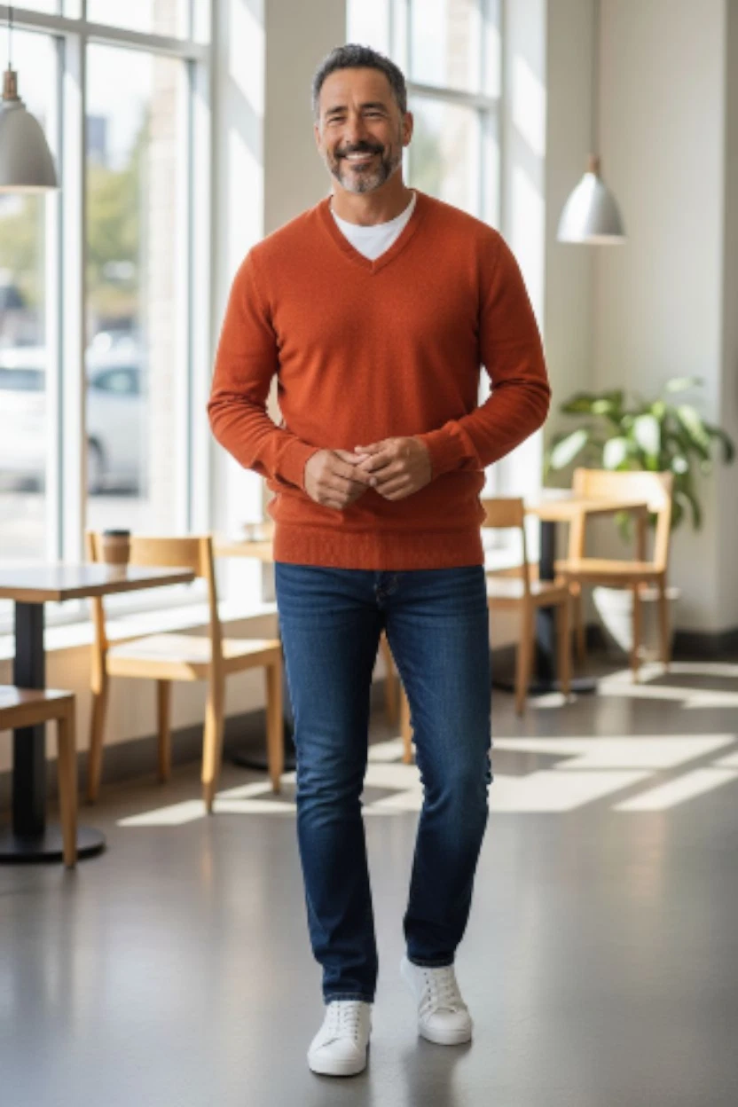 Banana Republic Sweater Mens Large Rust Extra Fine Merino Wool Cabincore Cozy
