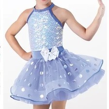 Weissman Dance Costume Kids Children IC Blue Polka Dot Leotard Tutu Elsa Frozen