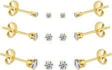 10 Pairs Tiny Womens Surgical Stainless Steel Clear Cubic Zirconia Stud Earrings