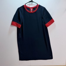 Tommy Hilfiger Women's Marcy Short Sleeve Colorblock Shift Dress Navy and Red