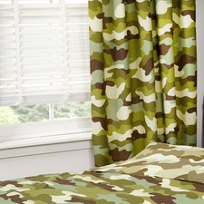 ARMY CAMOUFLAGE DOUBLE DUVET COVER 66" x 54" LINED CURTAINS SET NEW