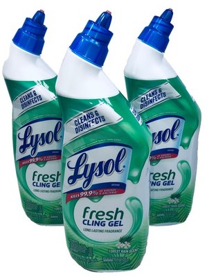 3 Lysol Cling & Fresh Gel Toilet Bowl Cleaner Forest Rain Scent / 24 oz / 3 Pack