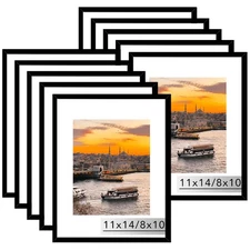 10 Packs 11x14 Picture Frame, Display 8x10 with Mat or 11x14 Without Mat, Bla...