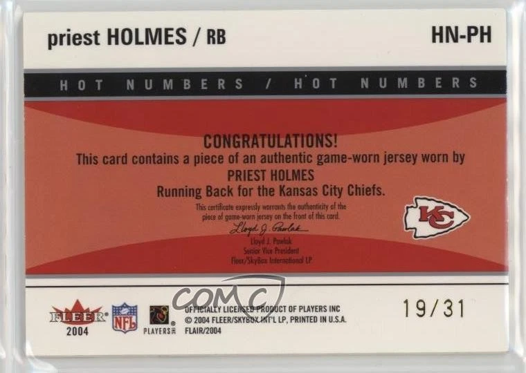 2004 Flair Hot Numbers Gold Patch /31 Priest Holmes #HN-PH Patch - Image 2 of 2