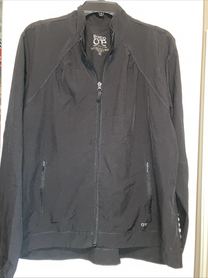 Barco One 50681 Crew Neck Full Zip 2-Pocket Scrub Work Jacket Black Sz XL - Image 2 of 4