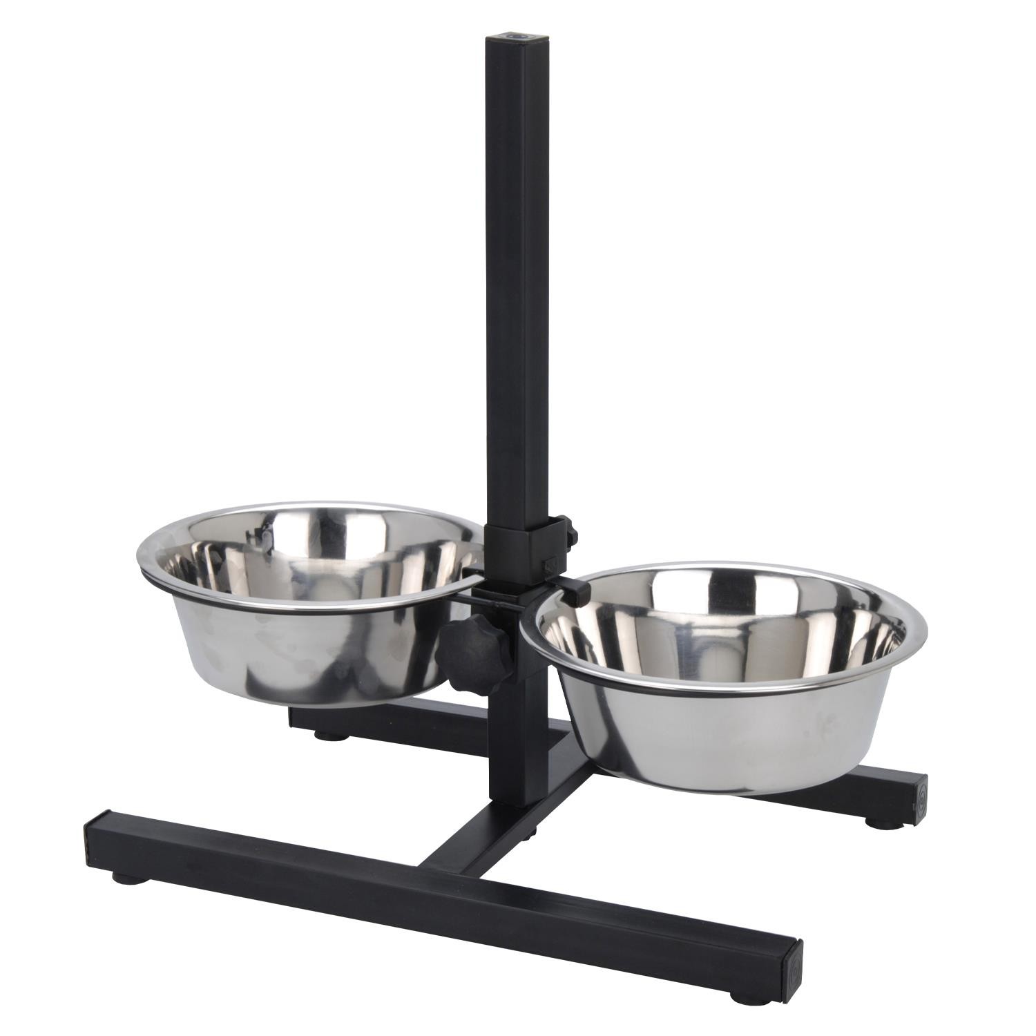 Adjustable Elevated Dog Feeder Stand Large 2 Stainless Steel Food Water Bowls