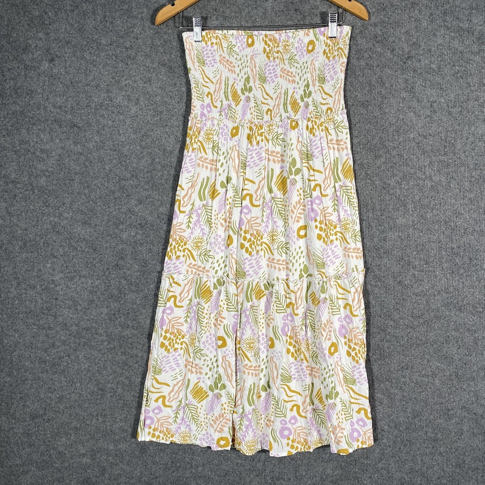 Dreamers & Drifters Skirt Womens S White Multi Floral Midi Tiered Summer Boho