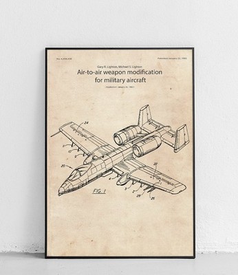 Kampfflugzeug Patentzeichnung der US Air Force Wandbild Flugzeug Plakat