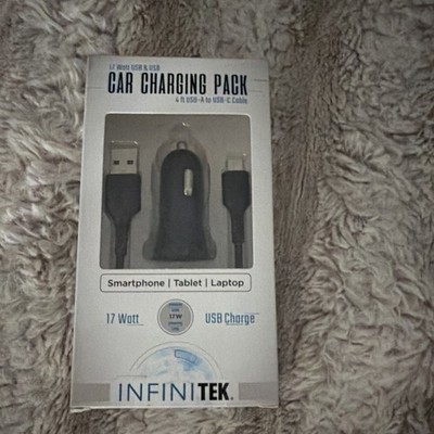 INFINI TEK 17W Fast Charge Dual USB Car Charger w/ 4ft USB-A to USB-C Cable