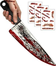 16 Inch Large Fake Knife Prop with Fake Bloody Scar Tattoos Chucky Costume Plast
