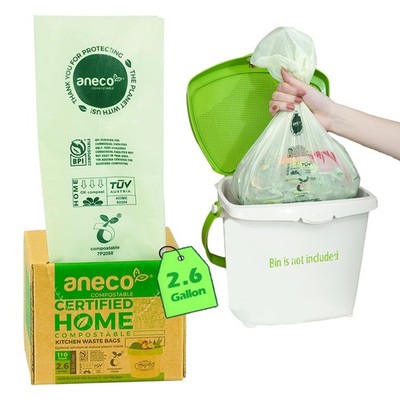 (Include 10 Bonus Bags) ANECO 100% Compostable Waste Bags 2.6 Gallon, Extra T...