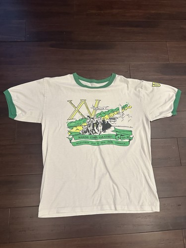 Vintage 1990 USMC Marine Corps Drug Free America Marathon Shirt Size Medium