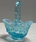 Vtg Aqua Blue Fenton Lily of the Valley Basket Vase Glass Original Label