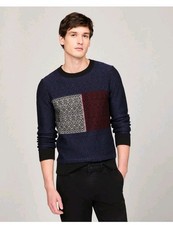 Tommy Hilfiger Men  s Fair Isle Crewneck Sweater Navy L NWT