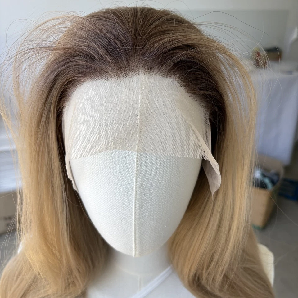 Synthetic Hair Heat Resistant Frontal T Lace Wig Long Straight Ombre Blonde - Image 4 of 4