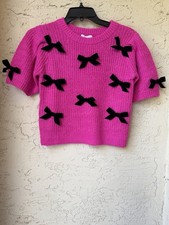 GB Big Girls Hot Pink Bow Detail Sweater L 12/14 Short Sleeve Pullover NWT
