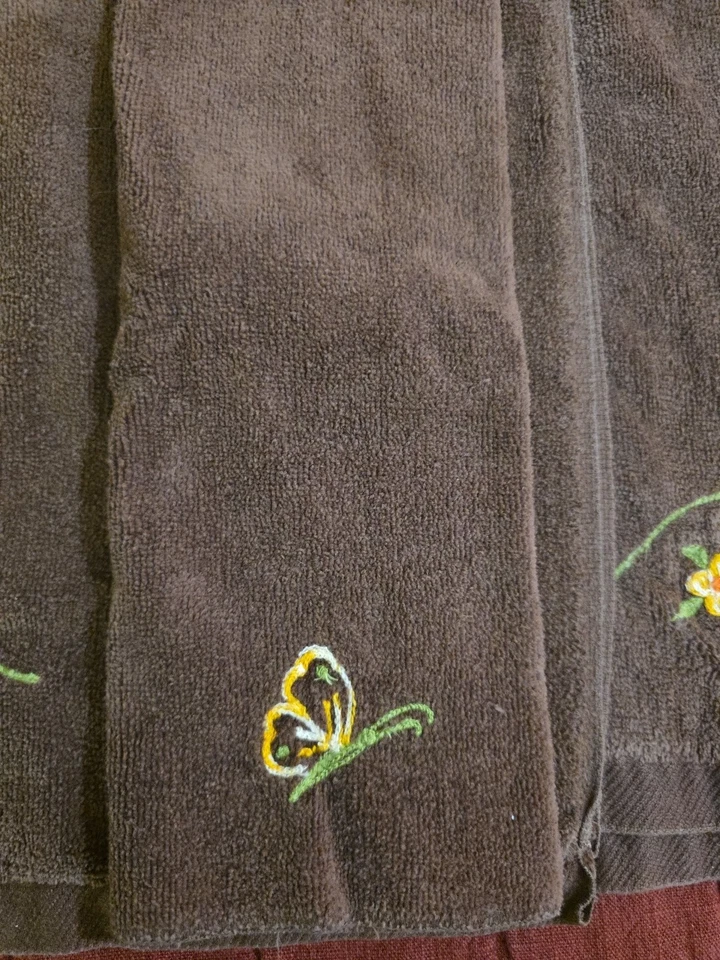 Toalla de baño vintage Fieldcrest marrón mariposa floral juego de 5 piezas algodón mcm retro EE. UU. Foto 4 de 4