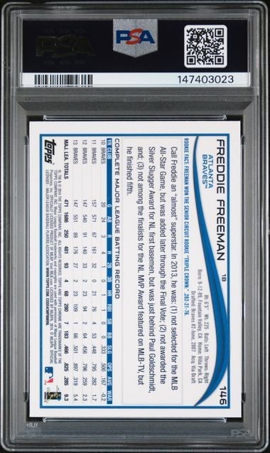 Freddie Freeman 2014 Topps Chrome #146 PSA 10 GEM MT view 2